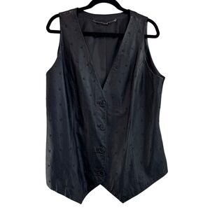 Marina Sport Studded Leather Vest Black V Neck Button Front Women Medium
